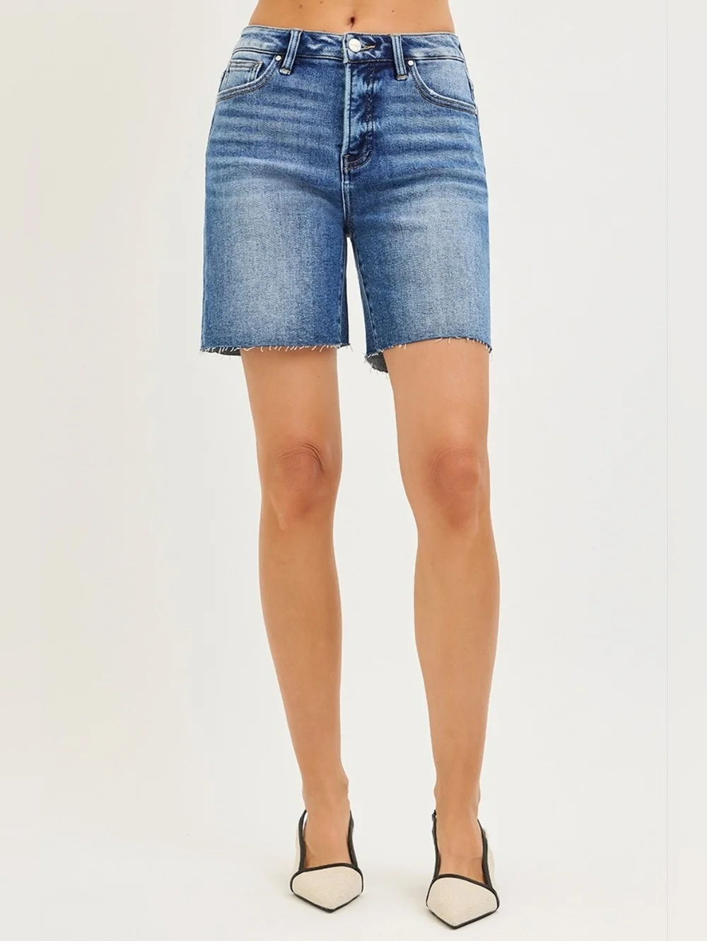 RISEN HR Tummy Control Medium Wash Classic Denim Jorts Jean Shorts Various NEW